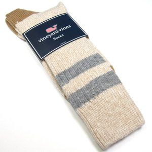 VINEYARD VINES Men's Rugby Stripe Boot Socks Alpaca Blend Stone/Camel Peru OS